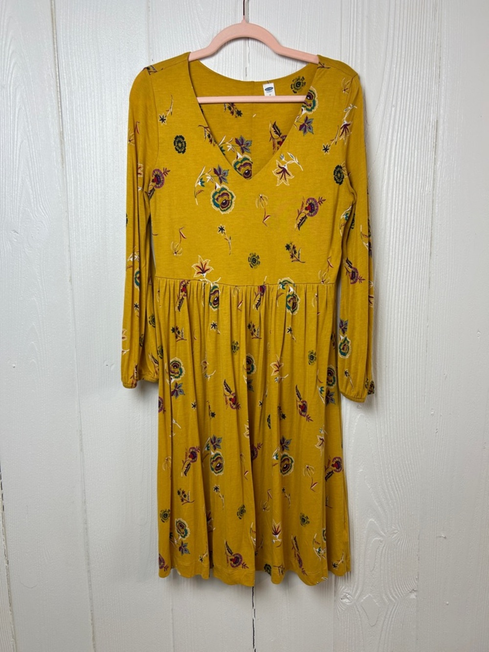 Old Navy Mustard Yellow Floral Long Sleeve Tee Dress Size M
